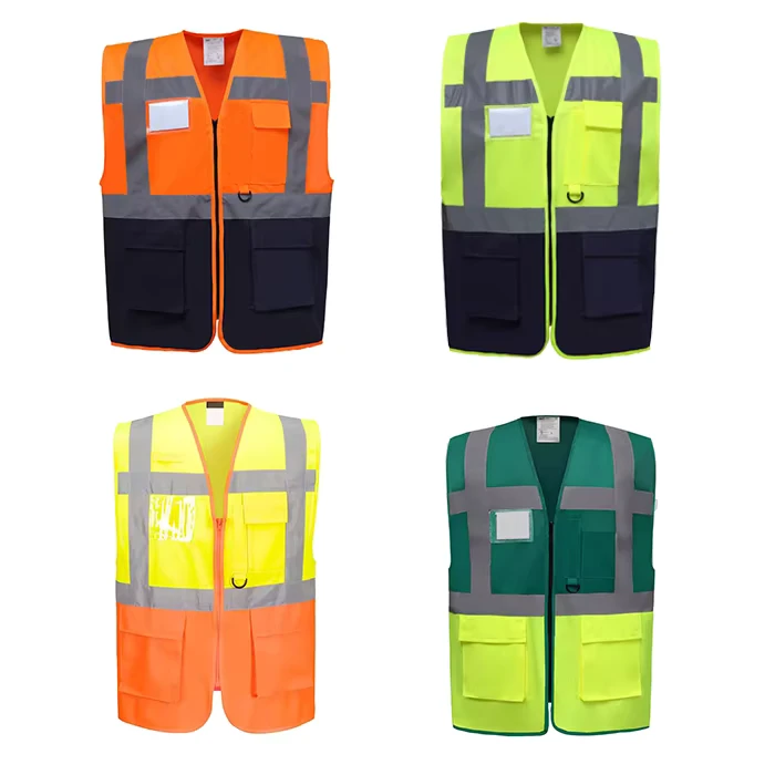 EU Class 2 Tricot Mesh D-Ring High Visibility Windproof Safety Vest with Multi-Pocket