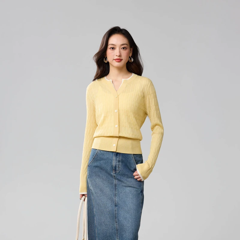 Eco-Friendly Lightweight Cozy Wool Blend Knit Top Long Sleeves Cable Knit Sweater