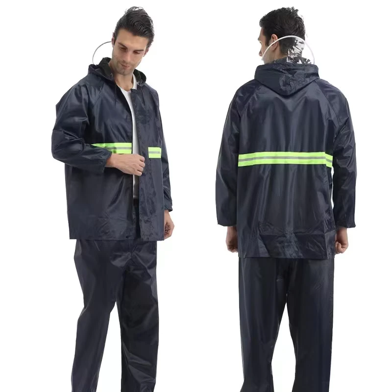 Elastic Cuff Windproof Oxford Rainwear Set With High Vis Reflective Bands for Road Work Cycling Outdoor Activity