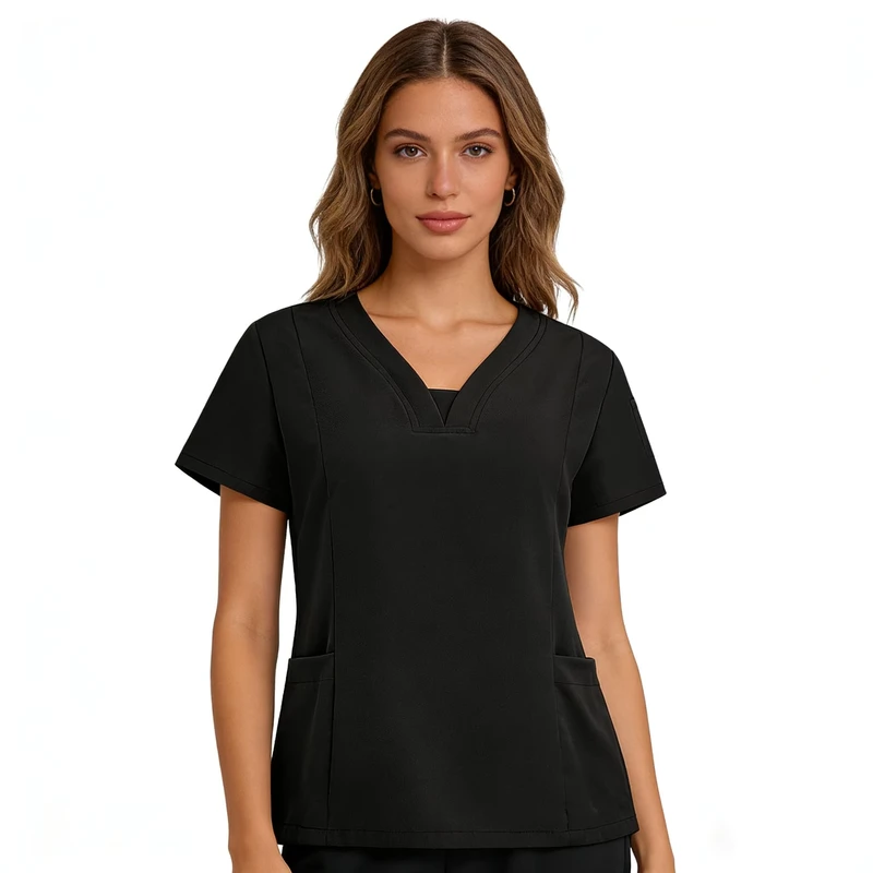 Elastic Short-Sleeved Doctor and Nurse Uniform Top for Hospital and Operating Room