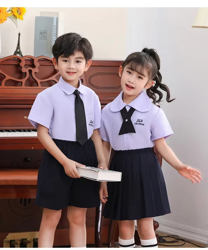 Elementary, Middle School, and Kindergarten Uniform Blue Shirt, Shorts, and Skirt Set