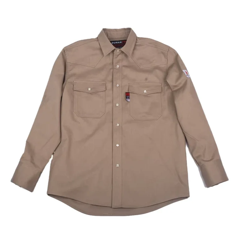 Embroidery-Logo-Mens-Long-Sleeve-FR-Clothing-Khaki-Shirt-Anti-heat-Workwear