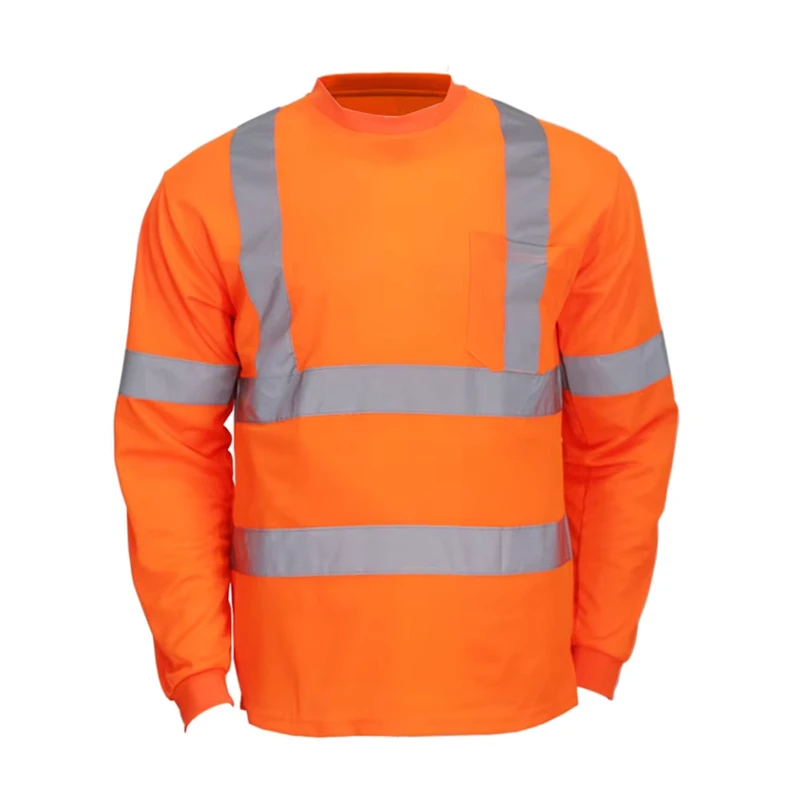 En20471 Long Sleeve Truck High Visibility Cotton Hi Vis Work Safety Shirt