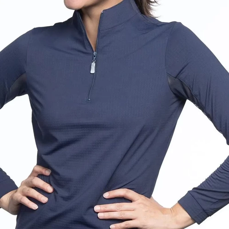 Equestrian Competition Sweat Shirt Digital Printing Show Shirt 1/4 Zipper Horse Riding Long Sleeve Shirts for Women