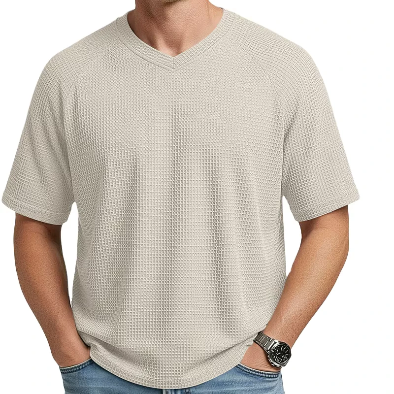 European American Spring Summer Independent Station Men's Vintage Plaid Loose fitting Fashion Texture T shirt
