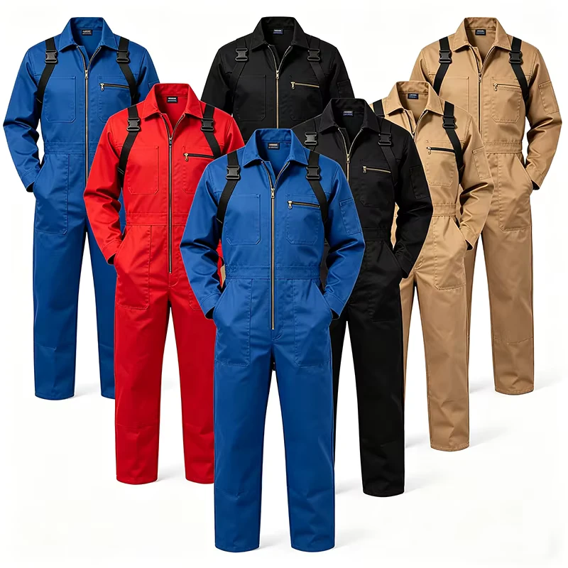 European American Style Full Body Coverall Multi Color Durable Breathable Unisex Work Uniform Custom Logo Silk Screen Printed
