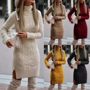 European American Style Slim Fit Long Autumn Winter Warm Sweater Women’s Dress Long Sleeve