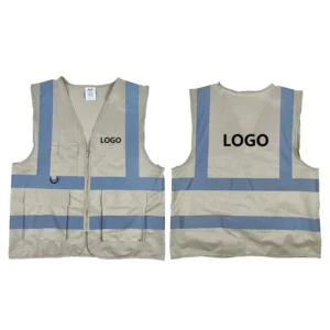F BX D402 High Visibility Gray Fluorescent Reflective Safety Vest with Custom Pockets Zippers Adjustable Logo