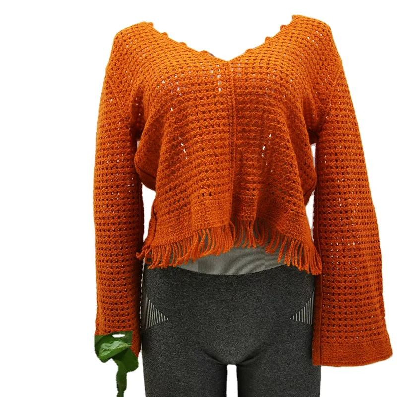 FNJIA Handmade Girls Sweater Customized Solid Color Crew Neck Pullover Casual Style Spring Knitted Sweaters for Women