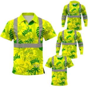 FQ Custom Men’s Hi Vis Reflective Safety Work Polo Shirt Printed Pattern Construction Beach Shirts Flower Tribal Hawaiian Shirts