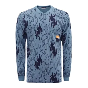 FR Arc CAT2 Flame Retardant Printed Blue Cool Knit Fabric Shirt 7OZ Fire Proof FR Work Henley Shirts