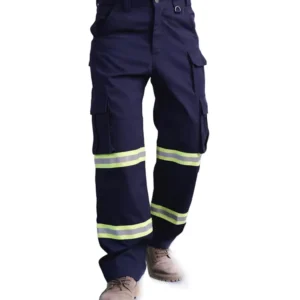 FR Bottom Reflective Stripe Water Oil Repellent FRC Fire Proof CAT2 Flame Resistant Hi Vis Cargo Pants ASTM Certified 100%