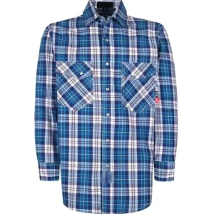 FR CAT2 Arc Flash Safety Fire Proof 7.5OZ Yarn Dyed Plaid Shirt Snap Closure Cotton FR Sleeves for Welding