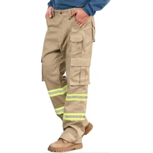FR Cargo Bottom Reflective Stripe Water Oil Repellent Fire Retardant CAT2 Flame Resistant Hi Vis ASTM Certified Men’s Pants