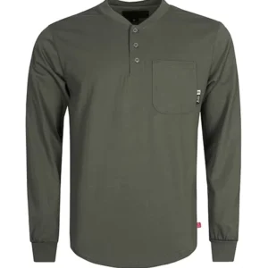 FR Clothing 6OZ FRC Cotton FR Henley Knit CAT2 Flame Resistant Pullover Shirt NFPA 2112 and EN 11612 Compliant ATPV 6 Cal cm2