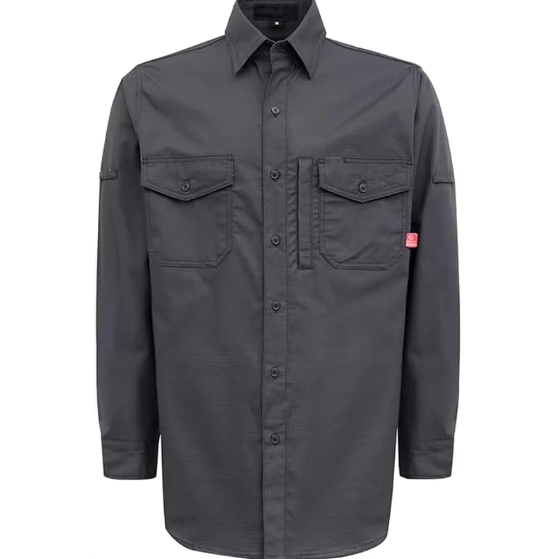 FR Clothing 6oz Cotton Ripstop Woven Shirts Water Oil Repellent CAT2 Arc Safety Fire Retardant Adjustable Cuffs S 5XL