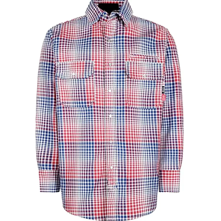 FR Clothing CAT2 Arc Safety Apparel 7.5OZ Cotton FR Yarn Dyed Plaid Shirt Snap Buttons FRC Work Wear