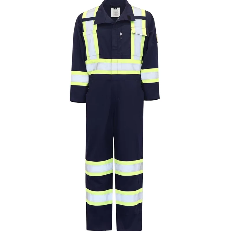 FR Clothing Hi Vis Fire Retardant Suit with 4 Inch Reflective Tape CAT2 Flame Resistant Arc Flash Safety Coverall