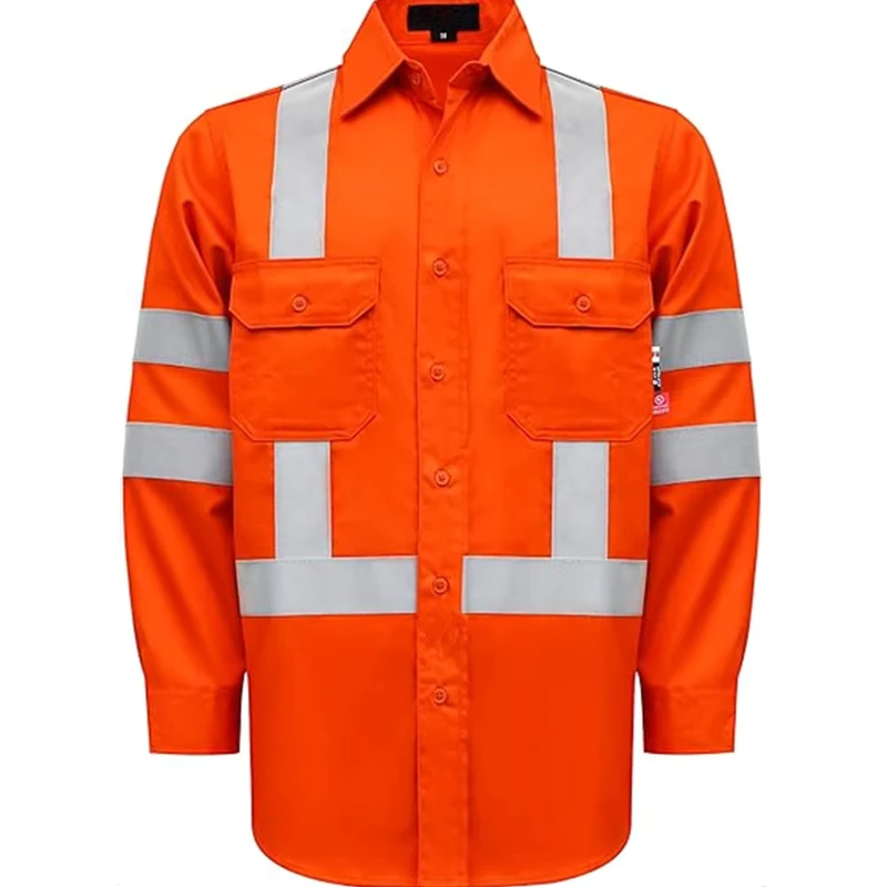 FR Clothing High Visibility Fire Retardant CAT2 Hi Vis Shirt with Reflective Tape 100% Cotton FR Twill NFPA 2112 Certified