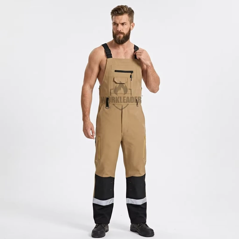 FR Clothing Manufacturer Multi Pocket Work Bib Pants With Knee Pad Men Work Bib Overalls Custom Logo Design