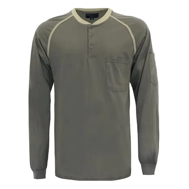 FR Cotton 5.5OZ Flame Resistant Pullover Arc Rated for 2 T shirts Fire Retardant Knit Shirt Aramid Threads EN 11612 Certified