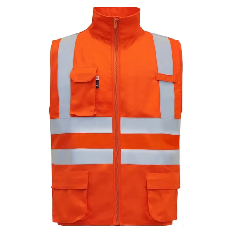 FR Cotton Work Vest with Reflective Stripe High Visibility Orange Fire Resistant Safety Vest