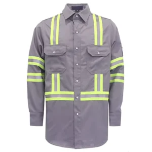 FR Fire Retardant CAT2 Arc Rated Jacket FR Reflective Trim EN11612 Certified ATPV 10.1cal/cm Men’s Flame Resistant PPE Apparel