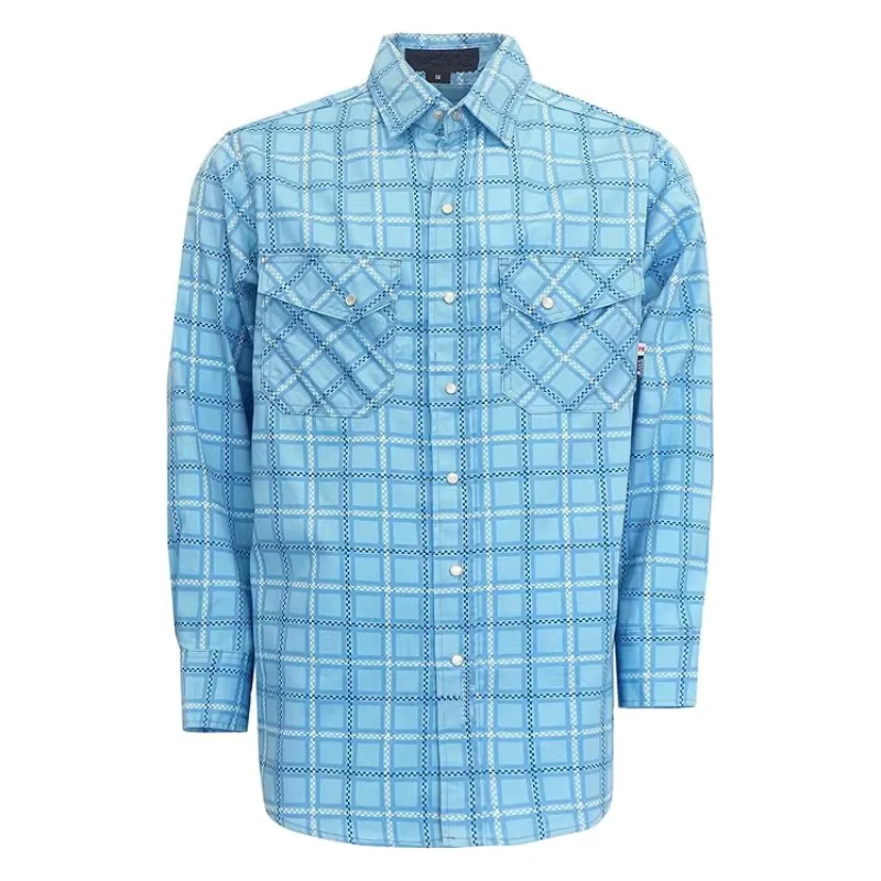 FR Flame Resistant Cotton 6.5OZ Pearl Snaps Plaid Welding Smelting NFPA2112 Fire Retardant Workwear Shirts