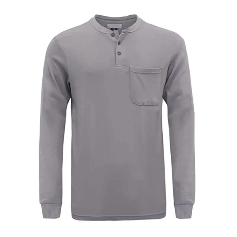 FR Flame Resistant Cotton Henley Arc Protective Unisex Workwear CAT2 ATPV 9.6CAL CM2 NFPA 2112 Compliant 7oz Fire Proof Shirts