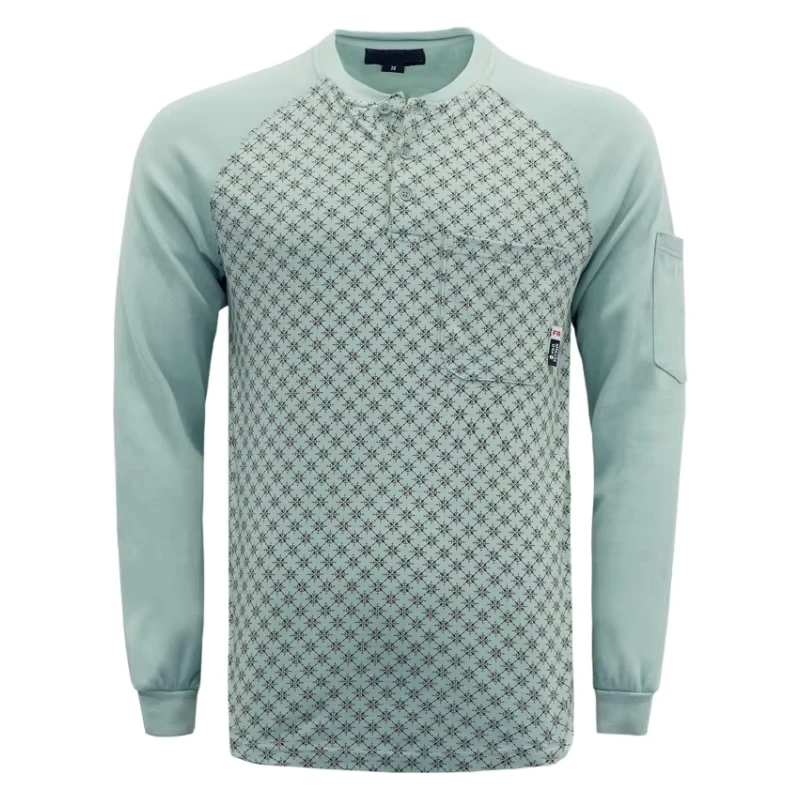 FR Flame Retardant Apparel Printing Cotton Knit 7OZ Fire Resistant CAT2 FR Work Henley Shirts