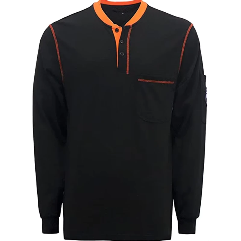 FR Henley Shirt 5.5OZ FRC Welding Summer Cool Flame Retardant Workwear CAT2 Arc Rated