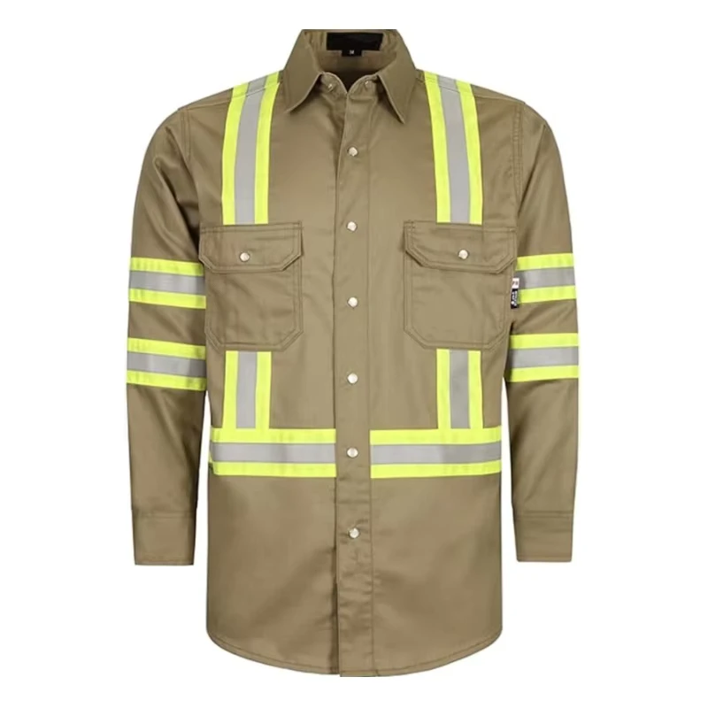 FR High Vis Shirts Type O Class 1 Shirts with Yellow Reflective Tape Lightweight Cotton Twill Shirts