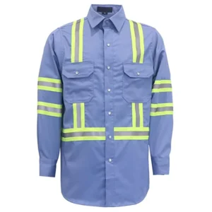 FR High Visibility Fire Retardant Shirts Yellow Silver Reflective 7.5oz 100% Cotton Twill Loose Fit CAT2 NFPA2112 Flame