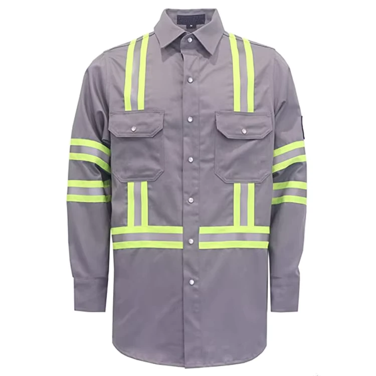 FR High Visibility Fire Retardant Shirts Yellow Silver Reflective X Back 7.5oz 100% Cotton Twill Loose Fit CAT2 NFPA2112 Flame