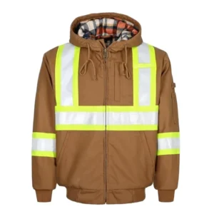 FR Jacket Insulated Flame Resistant Hooded Coat Hi Vis AntiCold Water Stain Resistant NFPA 2112 Certified for 4 Arc Rated Loose