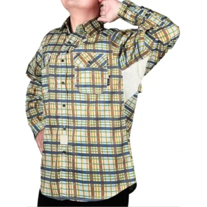 FR KNIT FRC01307 Summer Cool Mesh Breathable Cotton Arc Flash Flame Resistant CAT2 for Printed Plaid FR Shirt Adjustable Cuffs