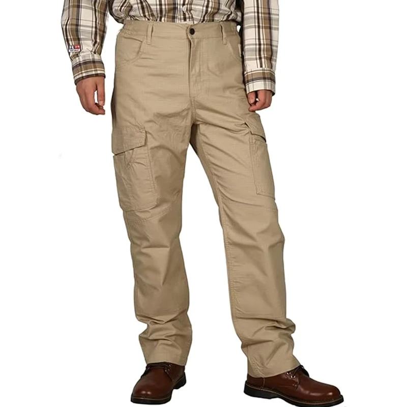 FR Pants Men 6oz Lightweight Cotton Fire Retardant FRC RipStop Water and Oil Repellent Finish Safety Clothing CAT2 Arc Rating