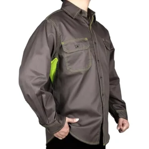 FR Shirt Summer Lightweight Vented Mesh Back Underarm Breathable Flame Retardant Aramid Thread Button Welding CAT 2 Arc Rated