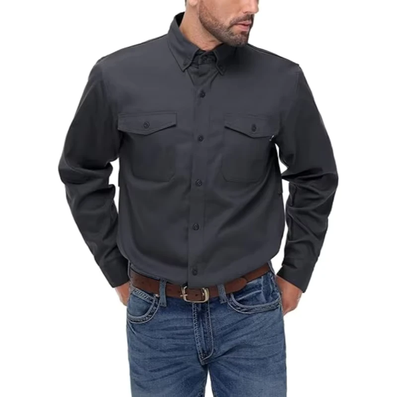 FR Shirt for Men 6oz Ripstop Lightweight Back Vented Mesh Breathable Flame Resistant CAT2 NFPA2112 Arc Flash Safety Welding