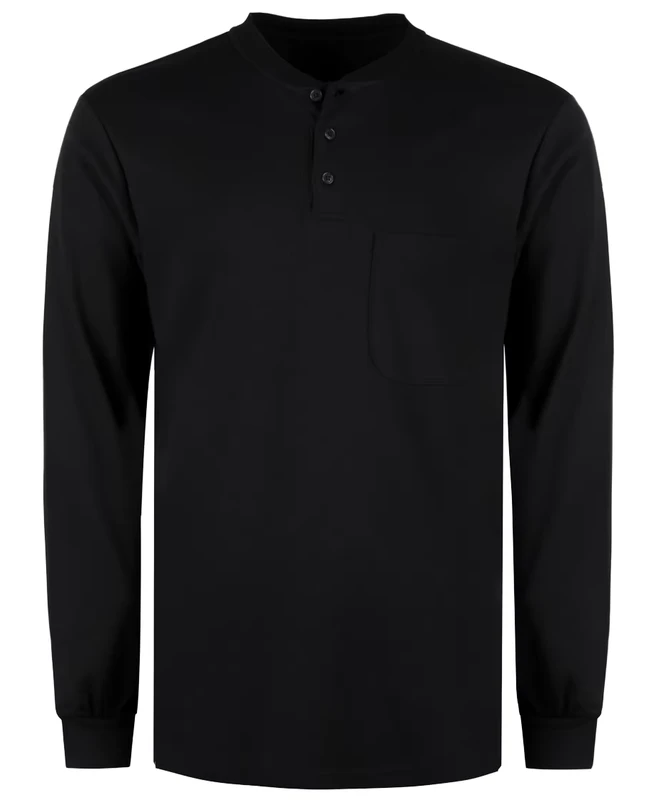 FR Shirts 5.5OZ 100% Cotton Light Weight Flame Resistant Black Henley Regular Fit Machine Wash