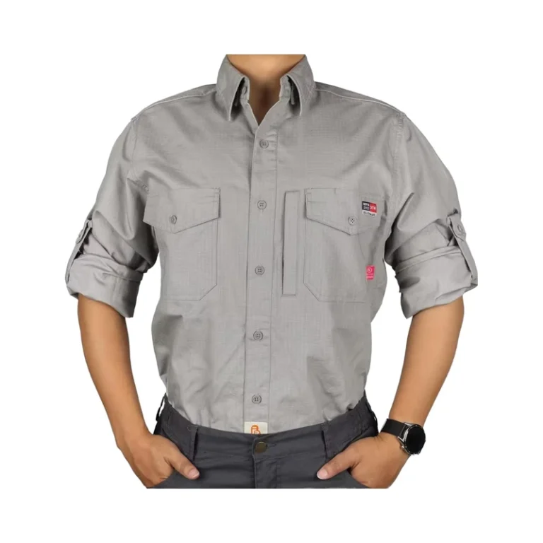 FR-Shirts-6oz-Ripstop-Cotton-Durable-Rugged-Fire-Resistant-Shirt-with-Zipper-Pocket-Water-Repellent-Finish-CAT2