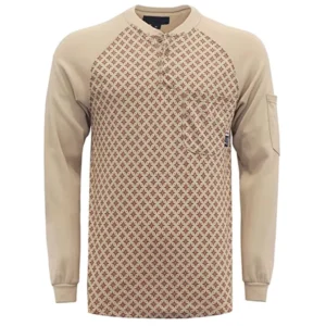 FR Shirts 7oz Mid Weight Two Tone Flame Resistant Safety Wear NFPA2112 CAT2 Men’s Printed Henley Fire Retardant Shirt