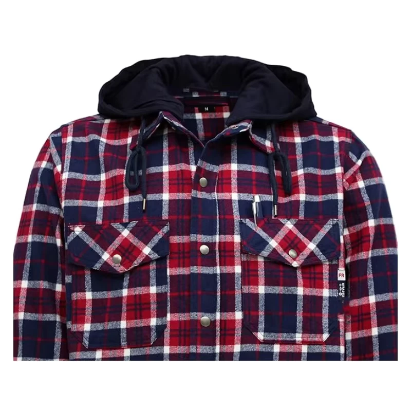 FR Shirts Button Heavyweight Yarn Dyed Flannel Red Navy Plaid Fire Retardant Safety Shirt Arc Flash Protective Electrical Woven