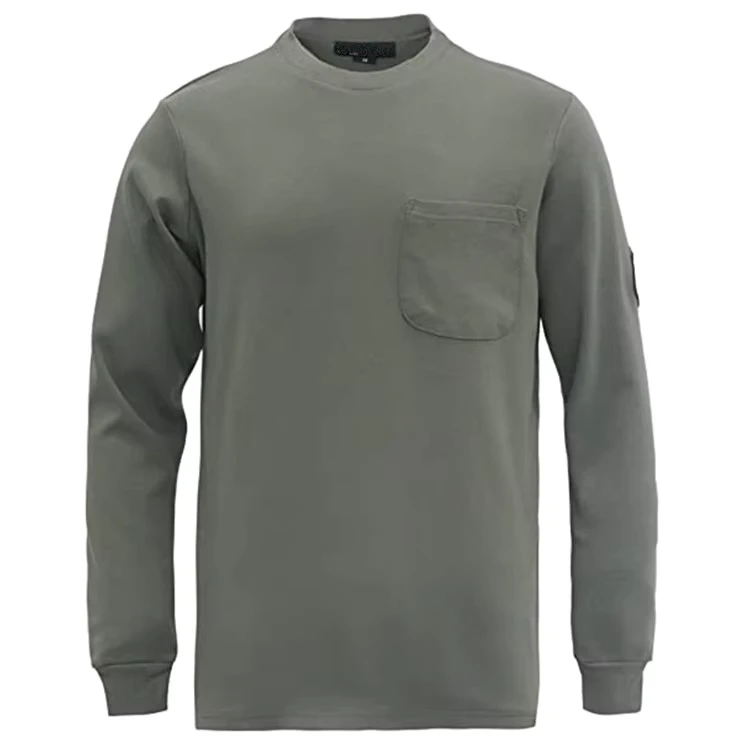 FR Shirts Crewneck 7oz Midweight Flame Resistant NFPA2112 CAT2 Men's Fire Retardant Work Shirt with Aramid Thread