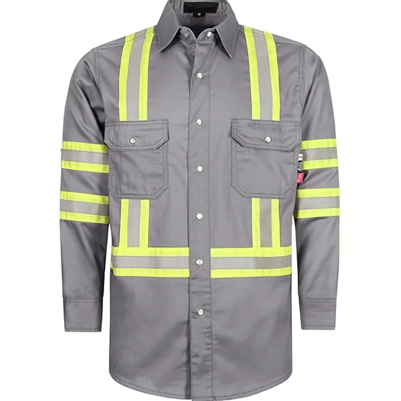 FR Shirts Fire Retardant High Vis 6.5OZ Lightweight Type O Class 1 High Visibility Reflective Safety EN 11612 NFPA 2112
