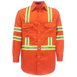 FR Shirts High Visibility Hi Vis Fire Retardant X Reflective Back 7.5oz 100% Cotton Loose Fit CAT2 NFPA2112 Flame Resistant