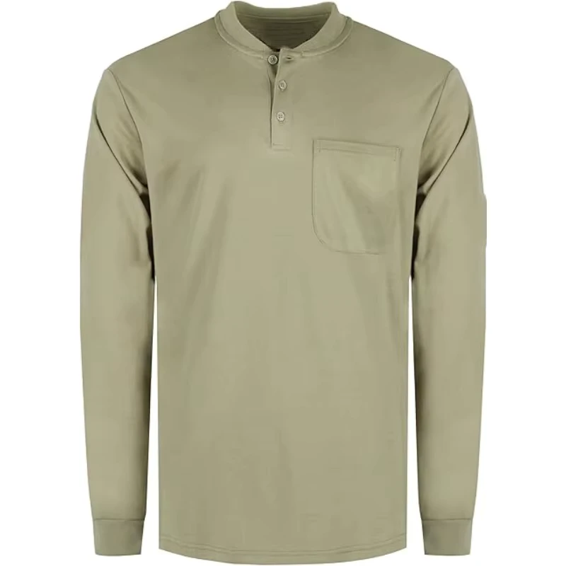 FR Shirts Lightweight Classic Long Sleeve Henley 5.5OZ NFPA2112 Fire Retardant CAT2 Flame Resistant Shirt Aramid Thread ASTM