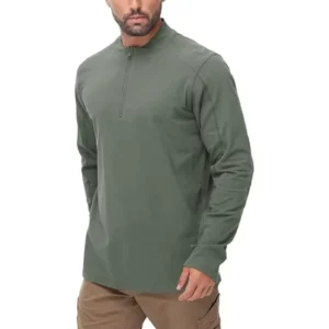 FR Shirts Long Sleeve Henley Cotton for Heather Blended Flame Resistant Arc Flash Safety CAT2 Work T-Shirt