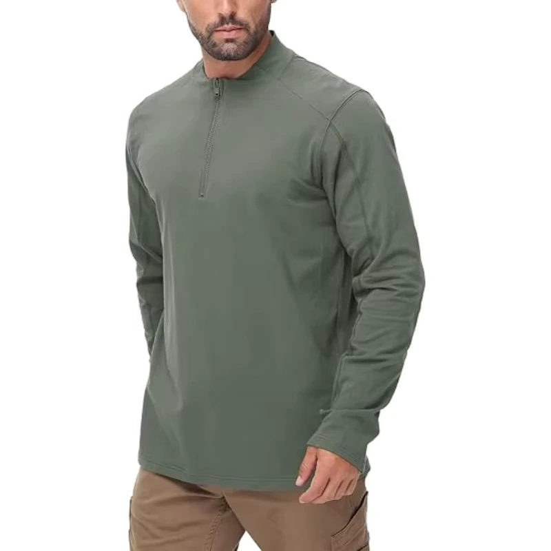 FR Shirts Long Sleeve Henley Cotton for Heather Blended Flame Resistant Arc Flash Safety CAT2 Work T-Shirt
