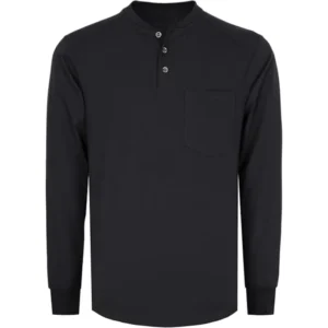 FR Shirts Long Sleeve Henley Cotton for Heather Blended Flame Resistant Arc Flash Safety CAT2 Work T Shirt